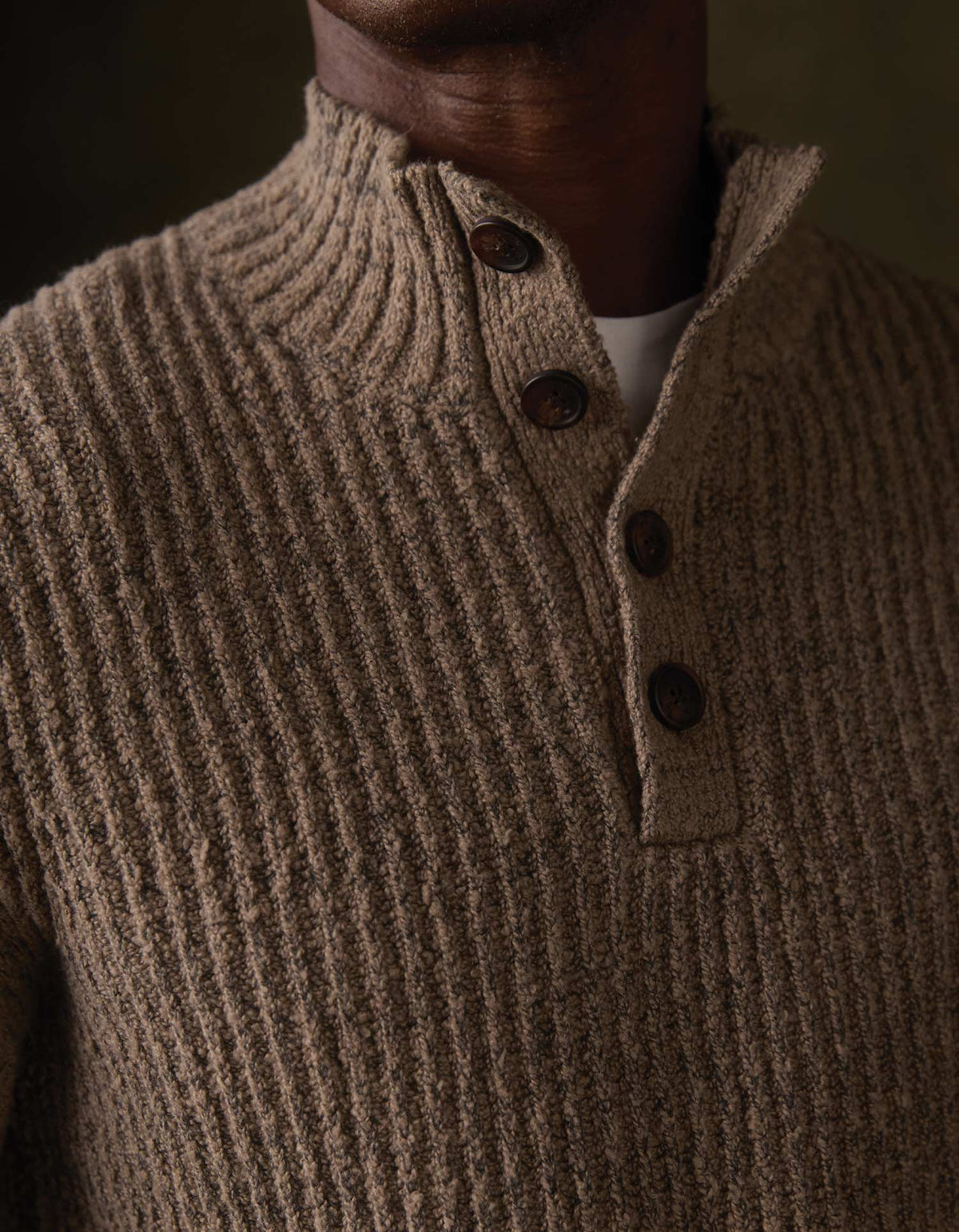 Boucle Popover Sweater in Taupe - collar detail