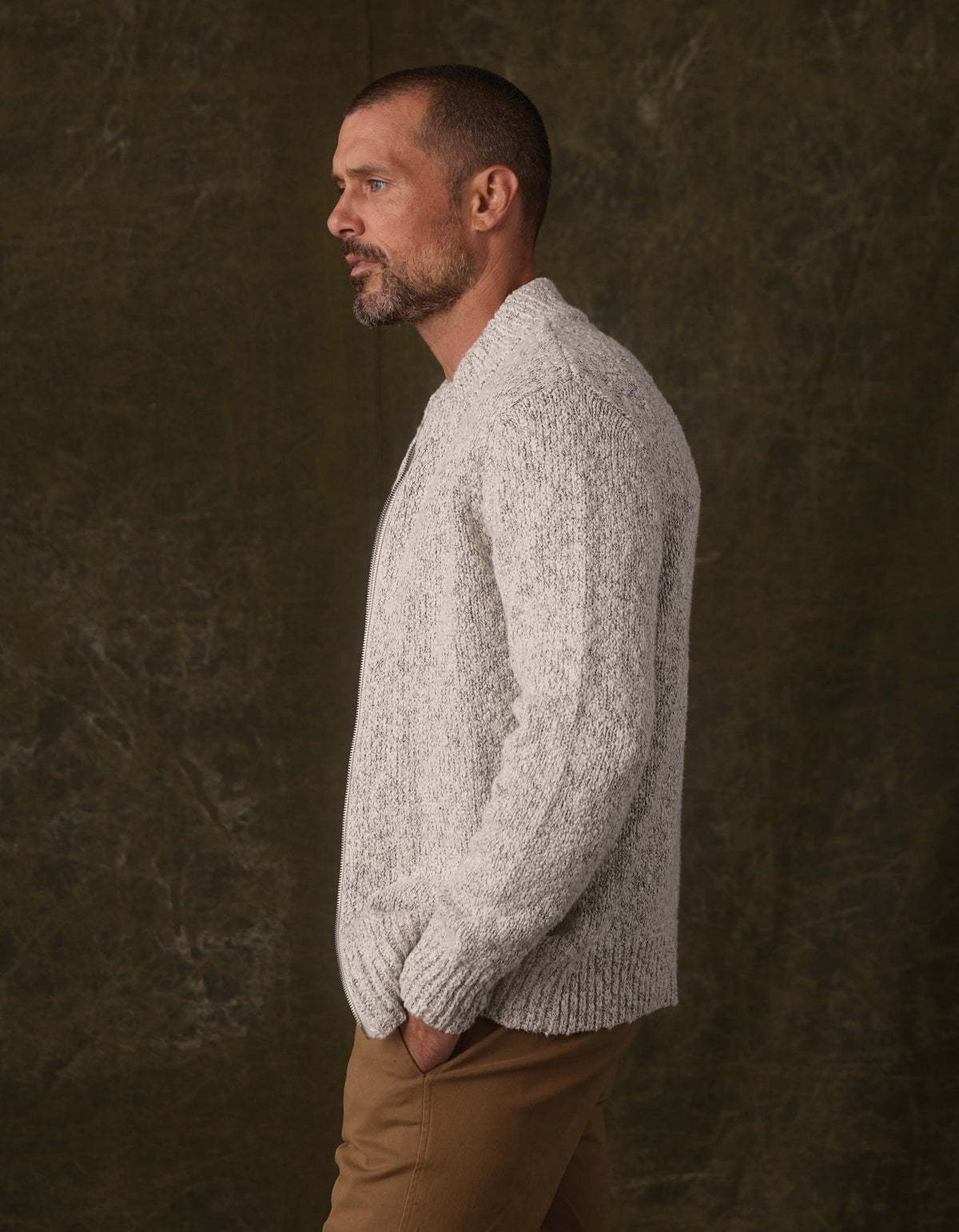 Vintage Boucle Track Jacket in Cream Marled