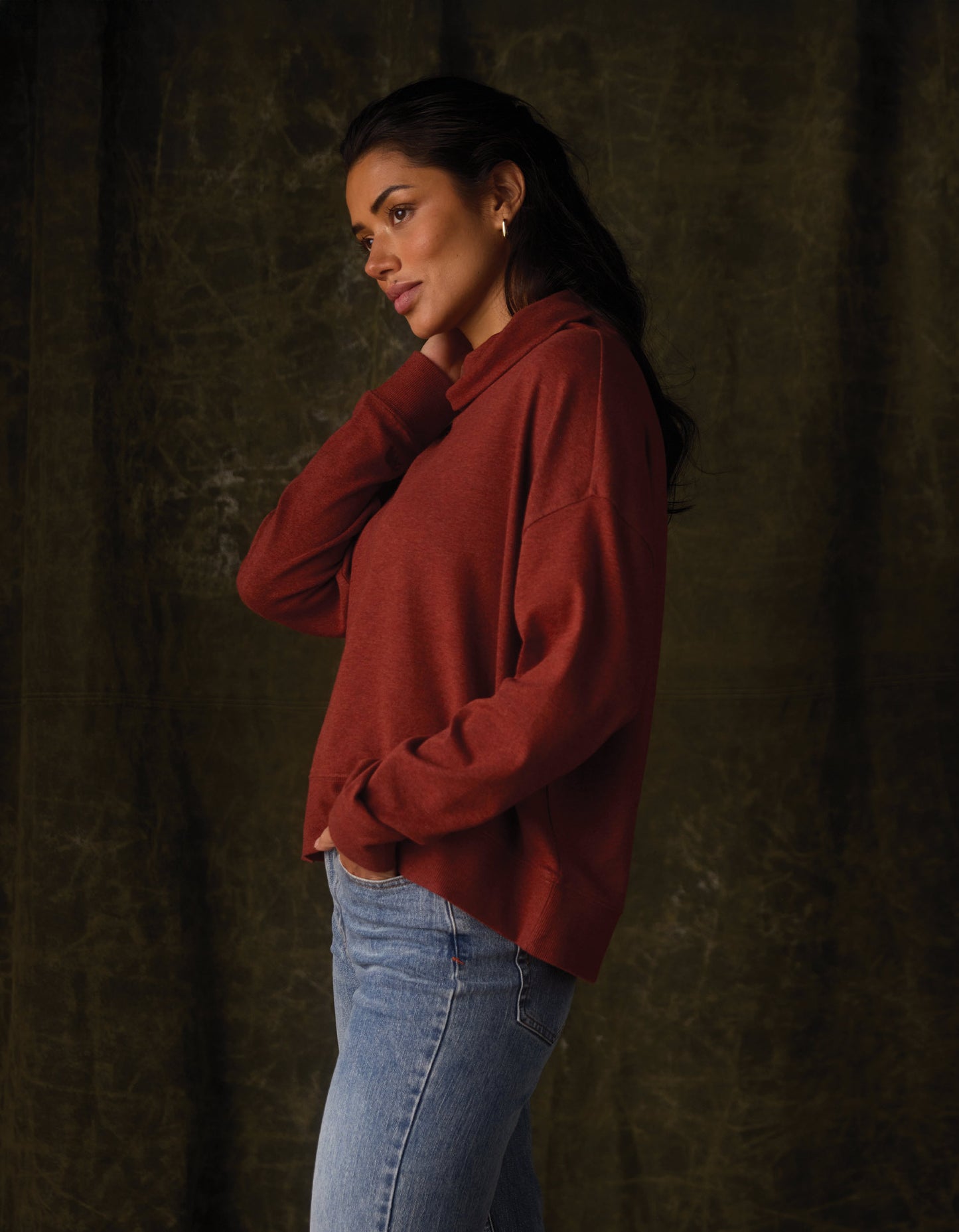 Puremeso Funnel Neck Pullover in Terracotta