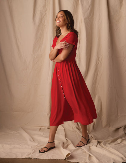 Aria Crepe Midi Dress in Poppy Red