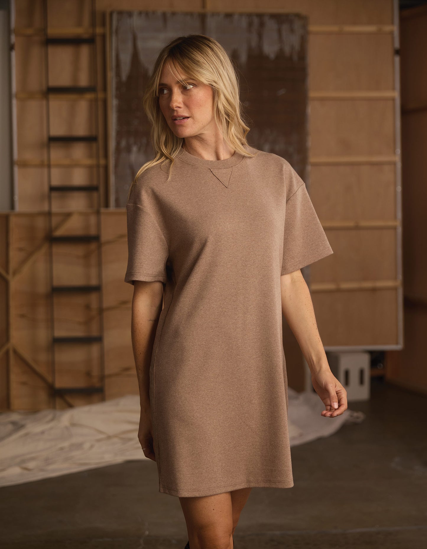 Puremeso Short Sleeve Weekender Dress in Taupe