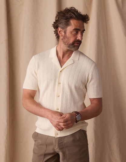 Robles Textured Knit Camp Button Up in Ivory