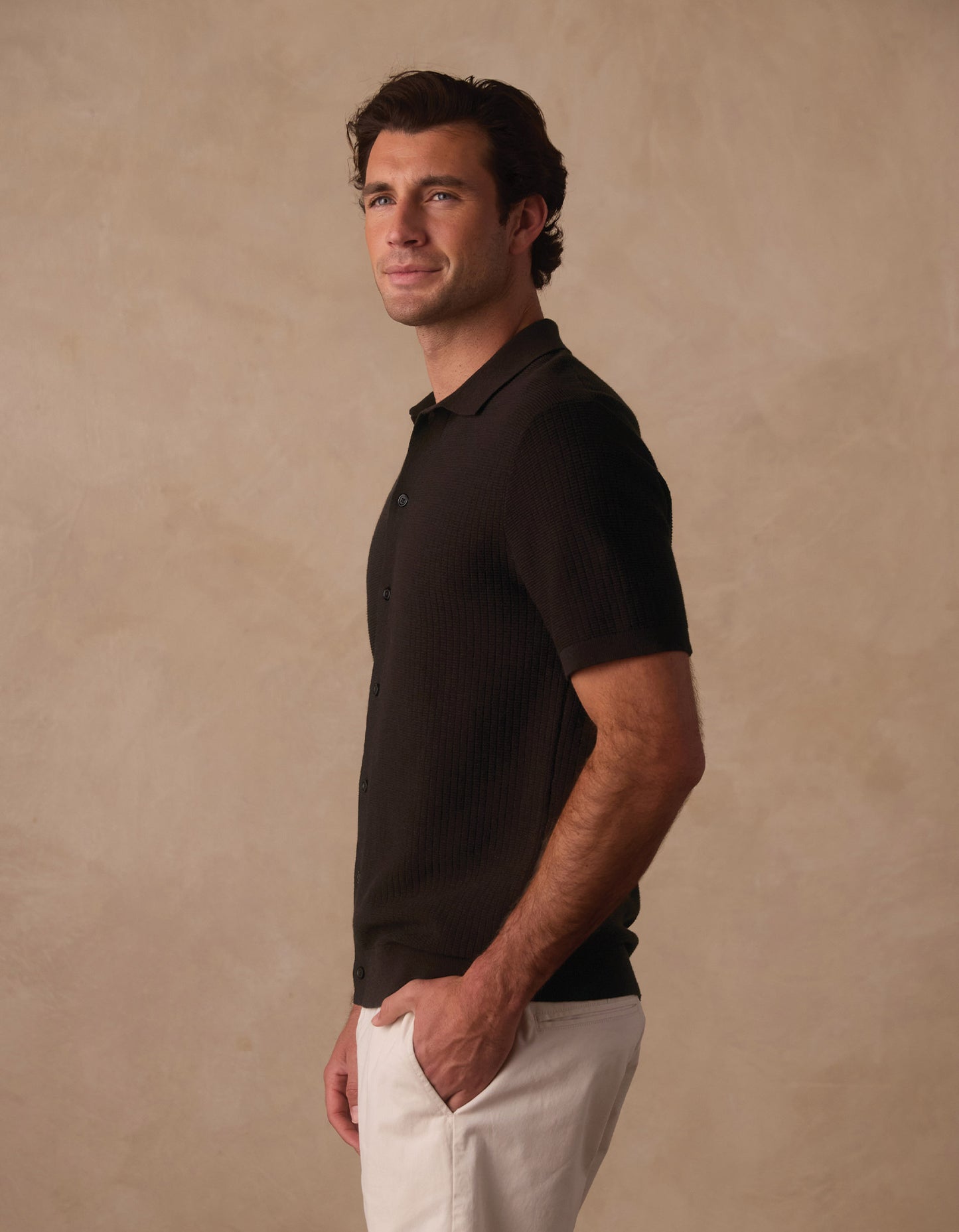 Breezeknit Button Up in Dark Brown