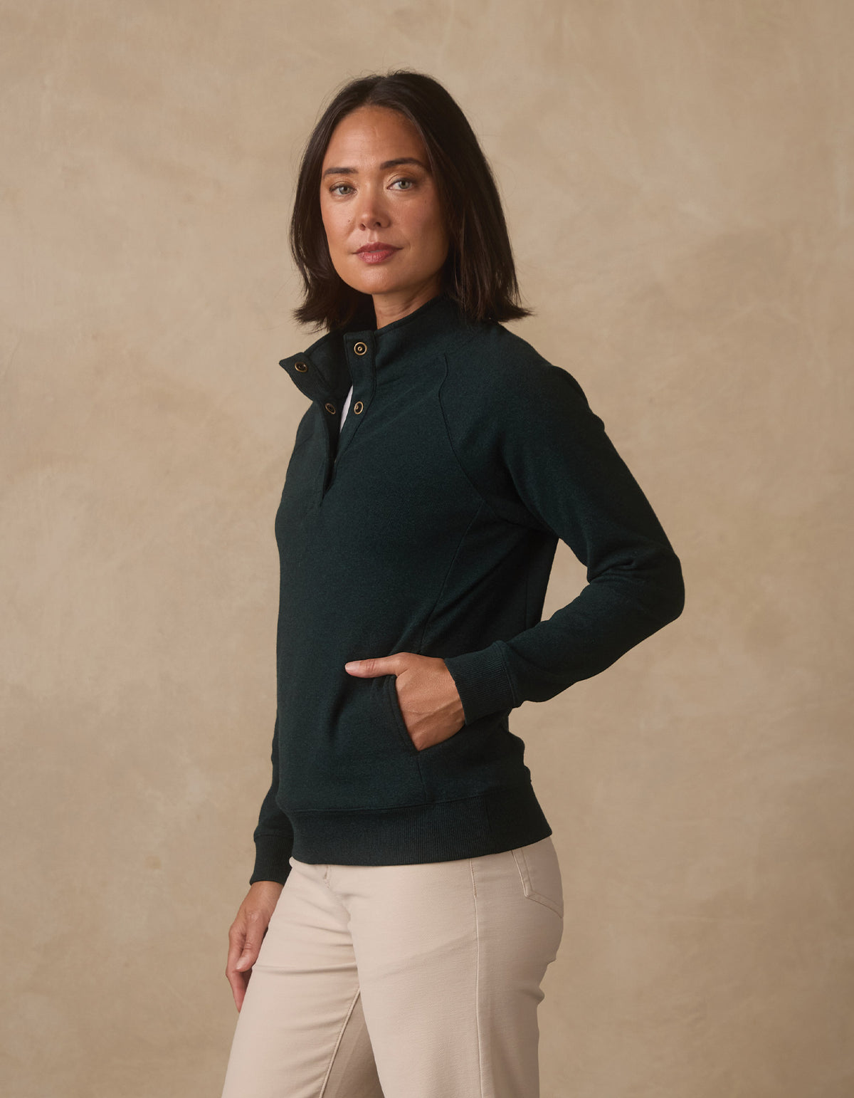 Puremeso Weekend Snap Pullover in Emerald
