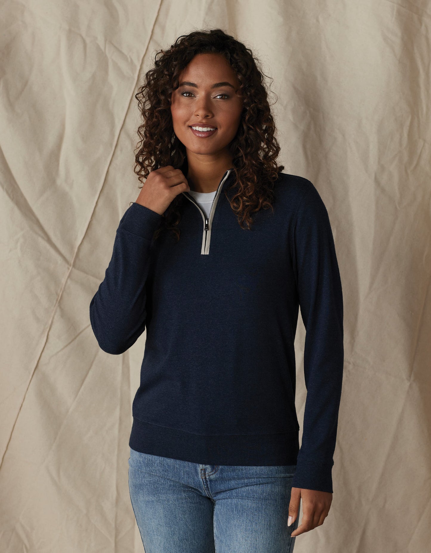 Puremeso Weekend Companion Quarter Zip in Navy