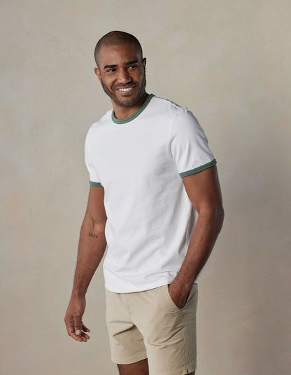 Lennox Jersey Ringer Tee in White/Pine