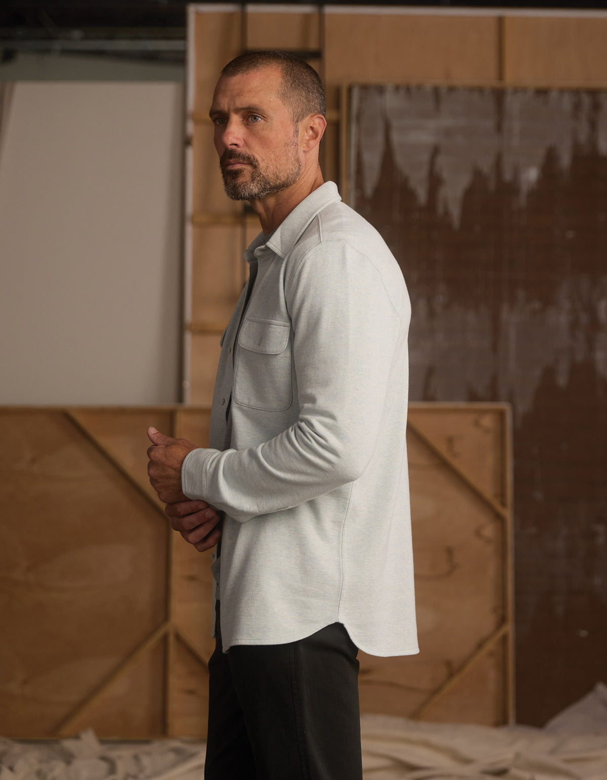 Textured Knit Shirt in Blue Fog