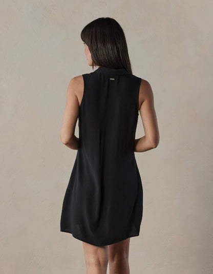 Aria Crepe Lapel Dress in Black