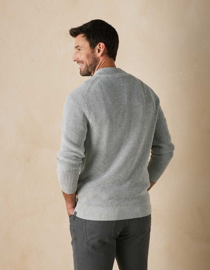 Waffle Knit Quarter Zip Pullover in Grey