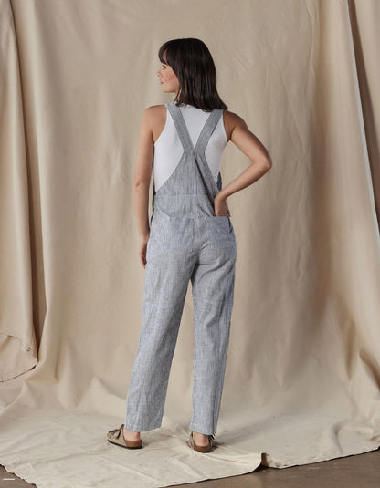 Lived-In Cotton Canteen Overall in Navy Railroad Stripe