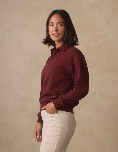 Women's Fleece Puremeso Polo Popover in Port Wine