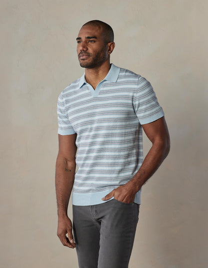 Robles Striped Polo in Clear Sky Stripe