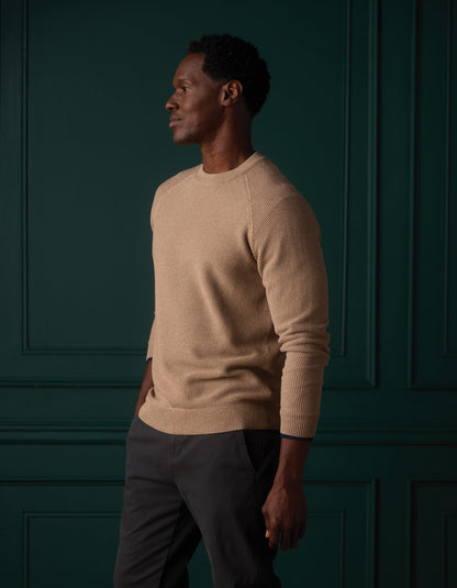 COOLMAX® Textured Crewneck Sweater in Dark Taupe