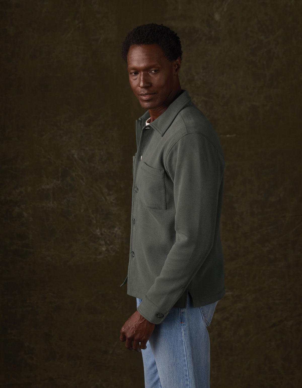Peached Flat Knit Overshirt in Frosted Pine