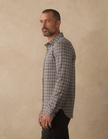 Stratus Knit Button Up in Grey Plaid