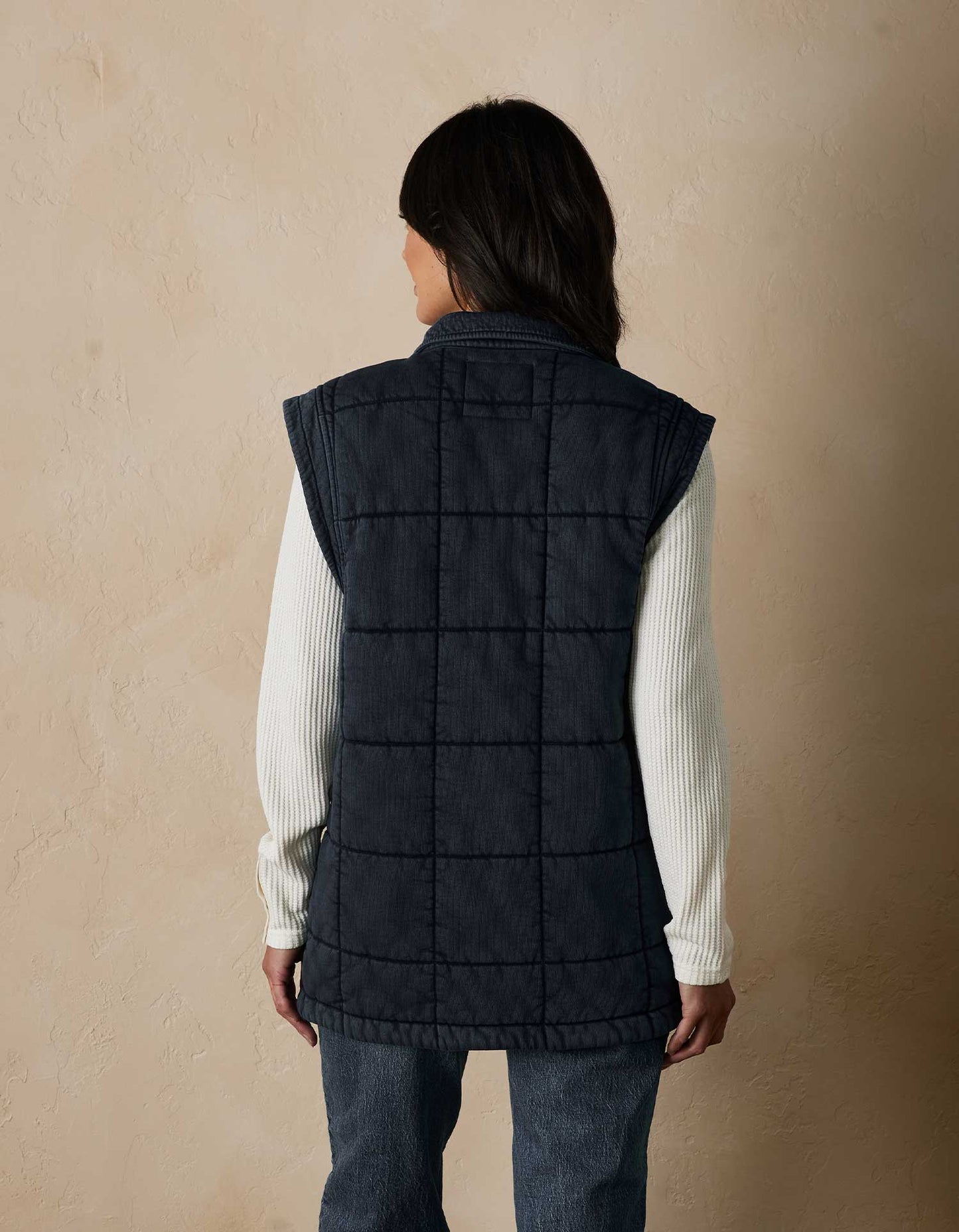 Jackie Premium Fleece Quilted Vest in Dark Indigo