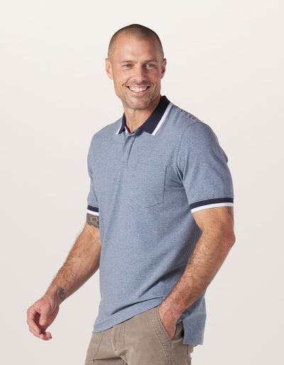 Active Puremeso Tipped Polo in Lake Blue On Model from Side