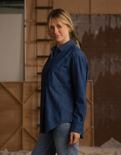 Cotton Denim Overshirt in Dark Wash