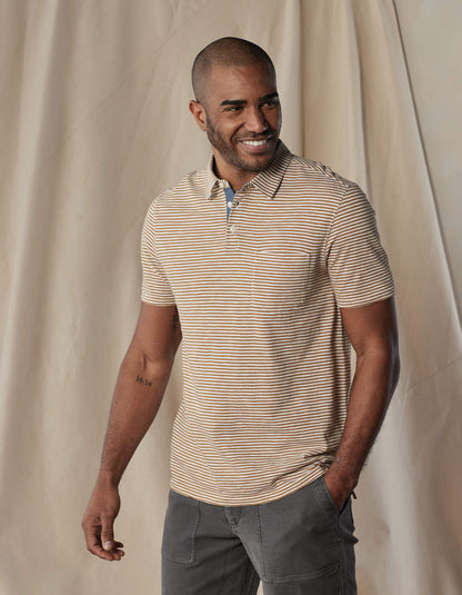 Vintage Slub Pocket Polo in Bronze Stripe