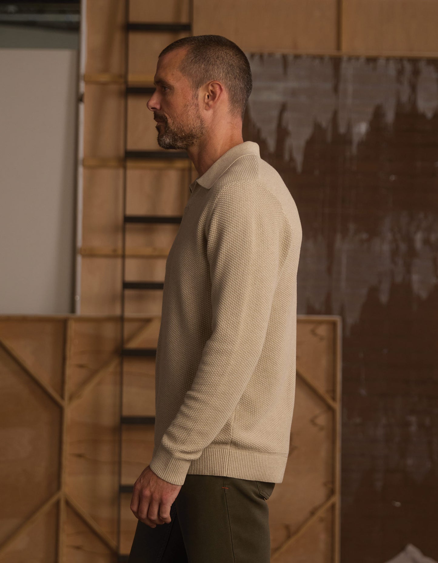 COOLMAX® Textured Sweater Polo in Flax