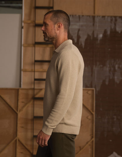 COOLMAX® Textured Sweater Polo in Flax