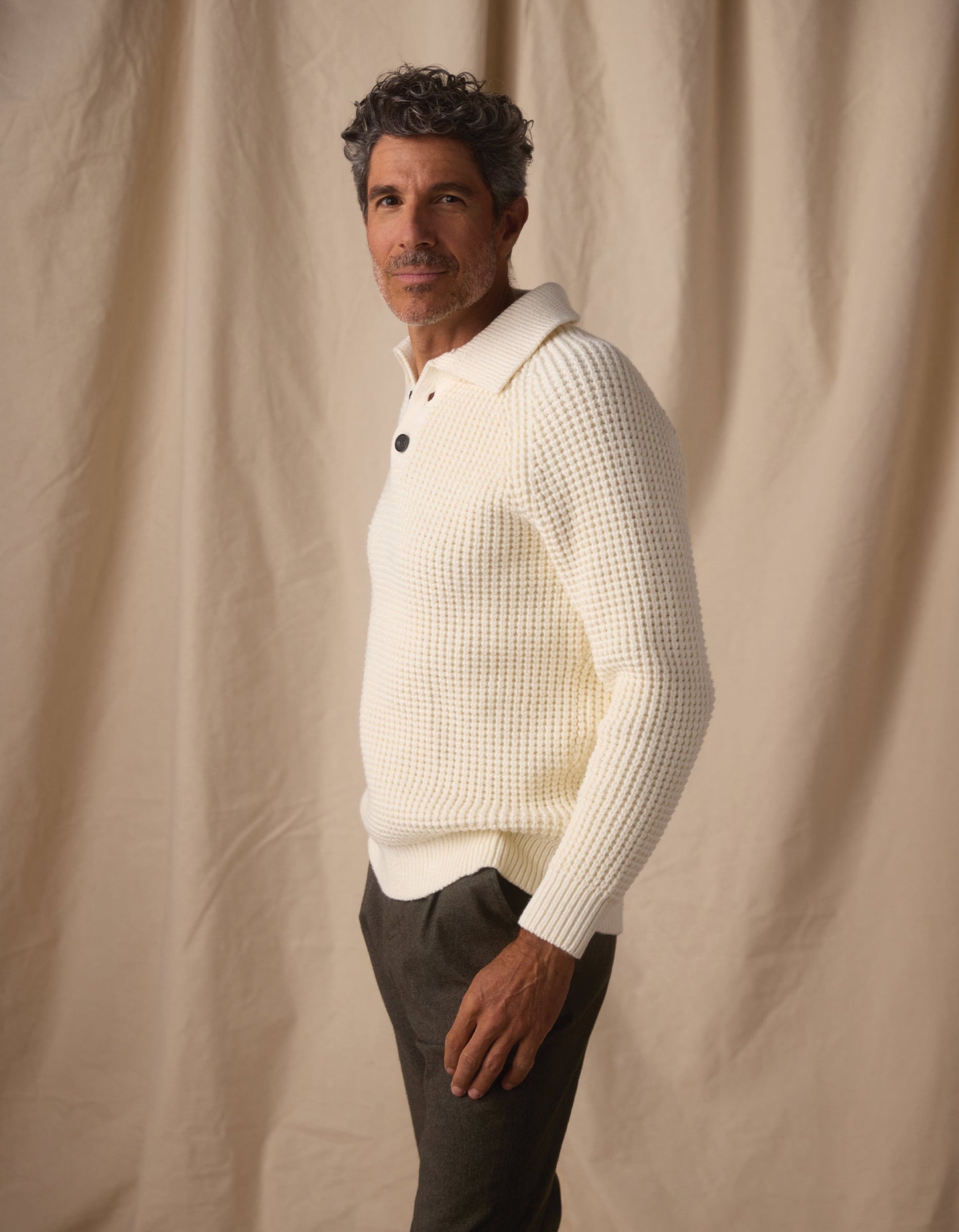 Waffle Sweater Popover in Ivory