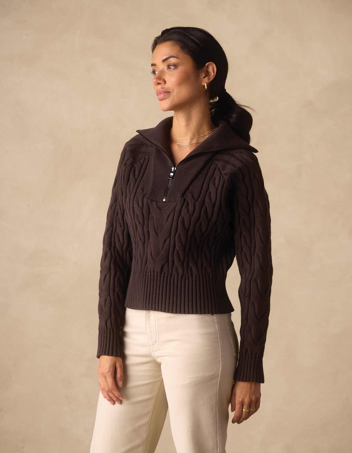 Lola Everyday Quarter Zip in Brown