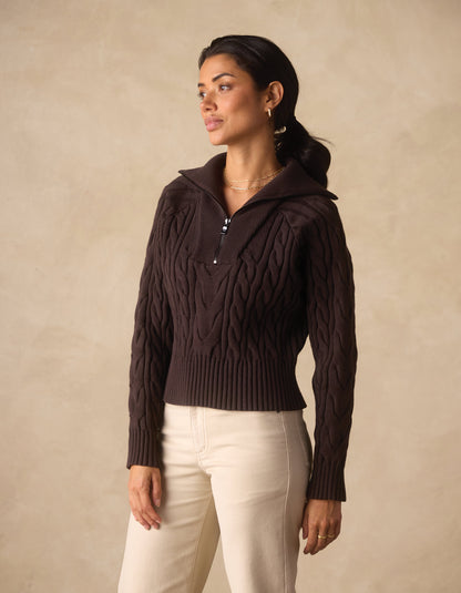 Lola Everyday Quarter Zip in Brown