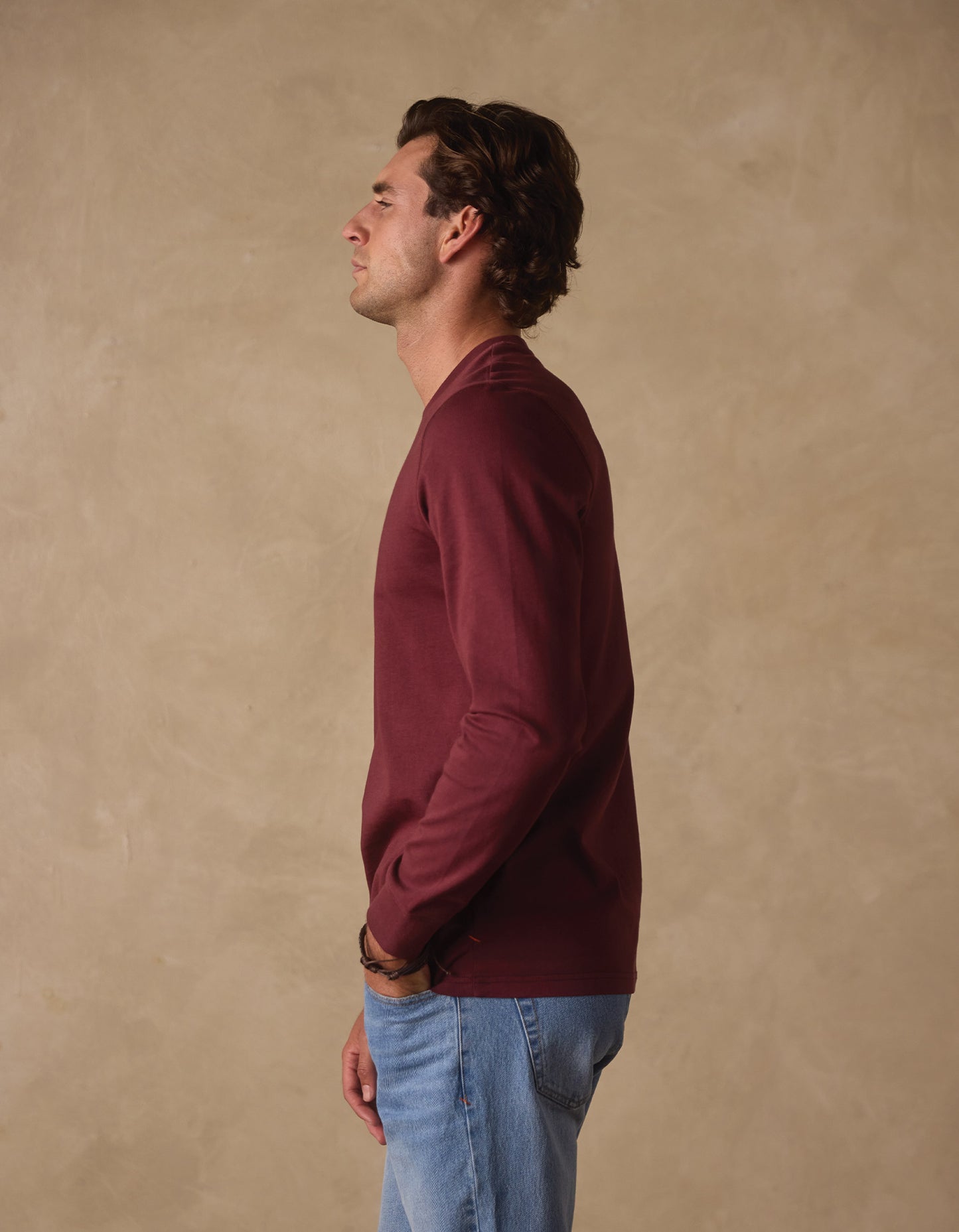 Lennox Jersey Long Sleeve Tee in Port Wine