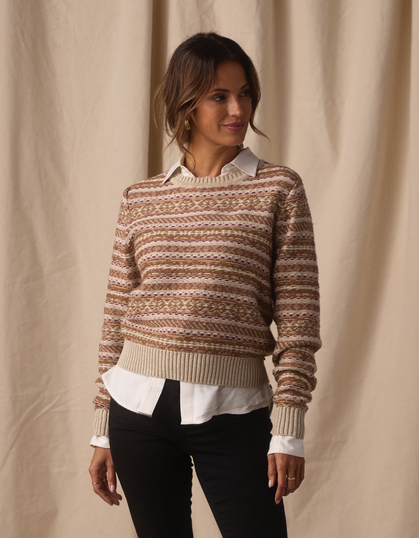 Reverse Fair Isle Crew in Cream Multi
