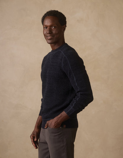 Waffle Crewneck Sweater in Dark Navy Marled