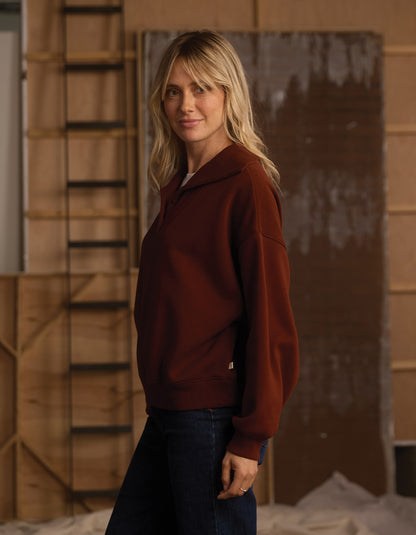 Normal Fleece Buttoned Popover in Spiced Brandy
