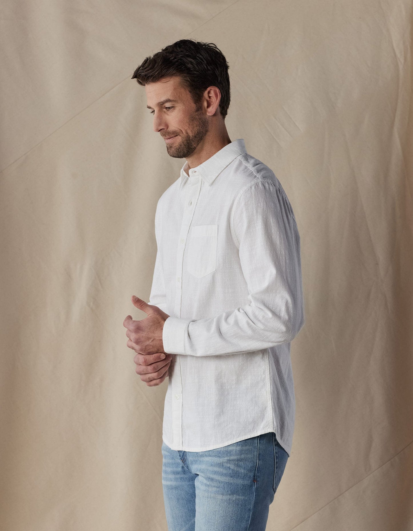 Lived-In Cotton Long Sleeve Button Up in White