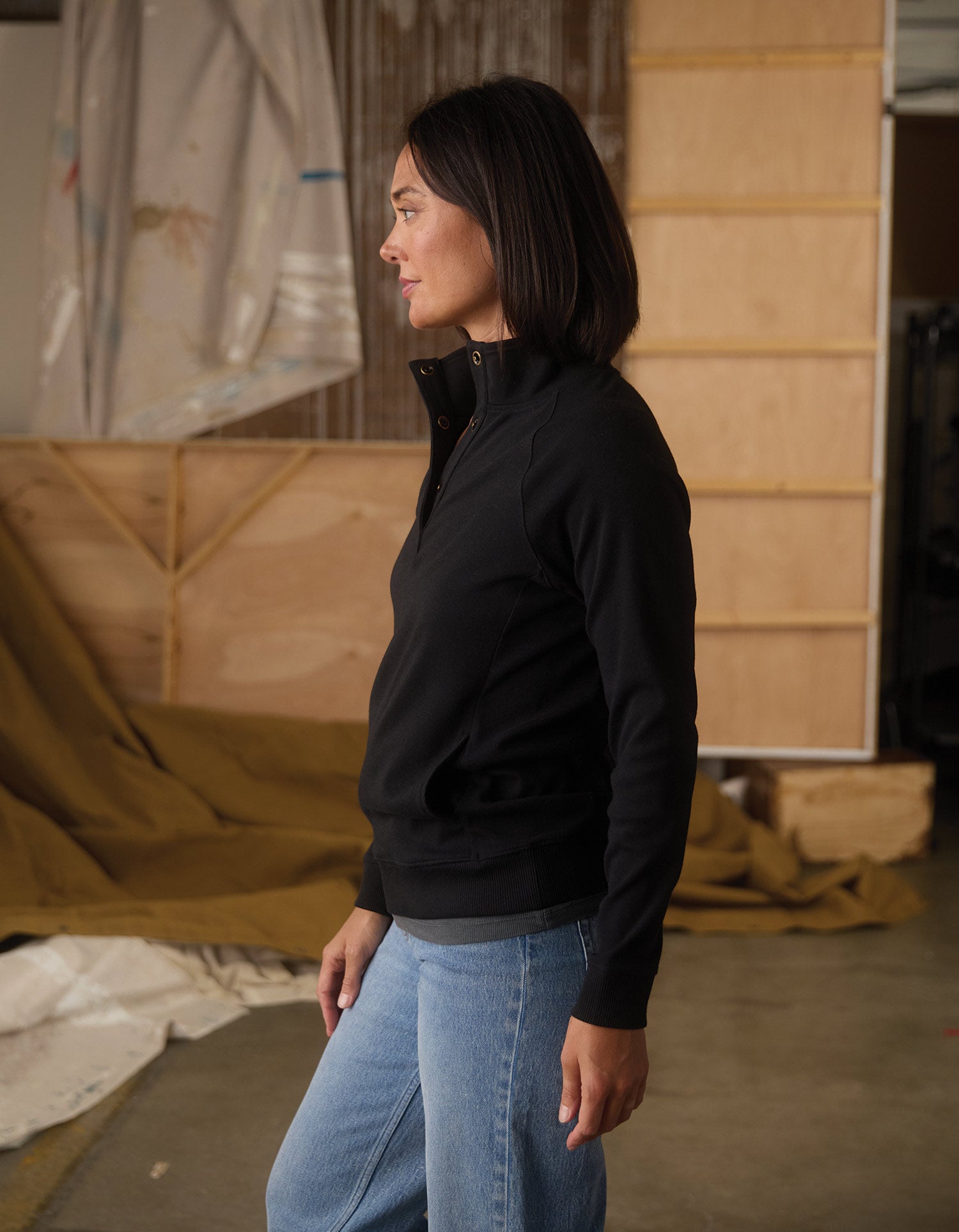 Puremeso Weekend Snap Pullover in Black – The Normal Brand