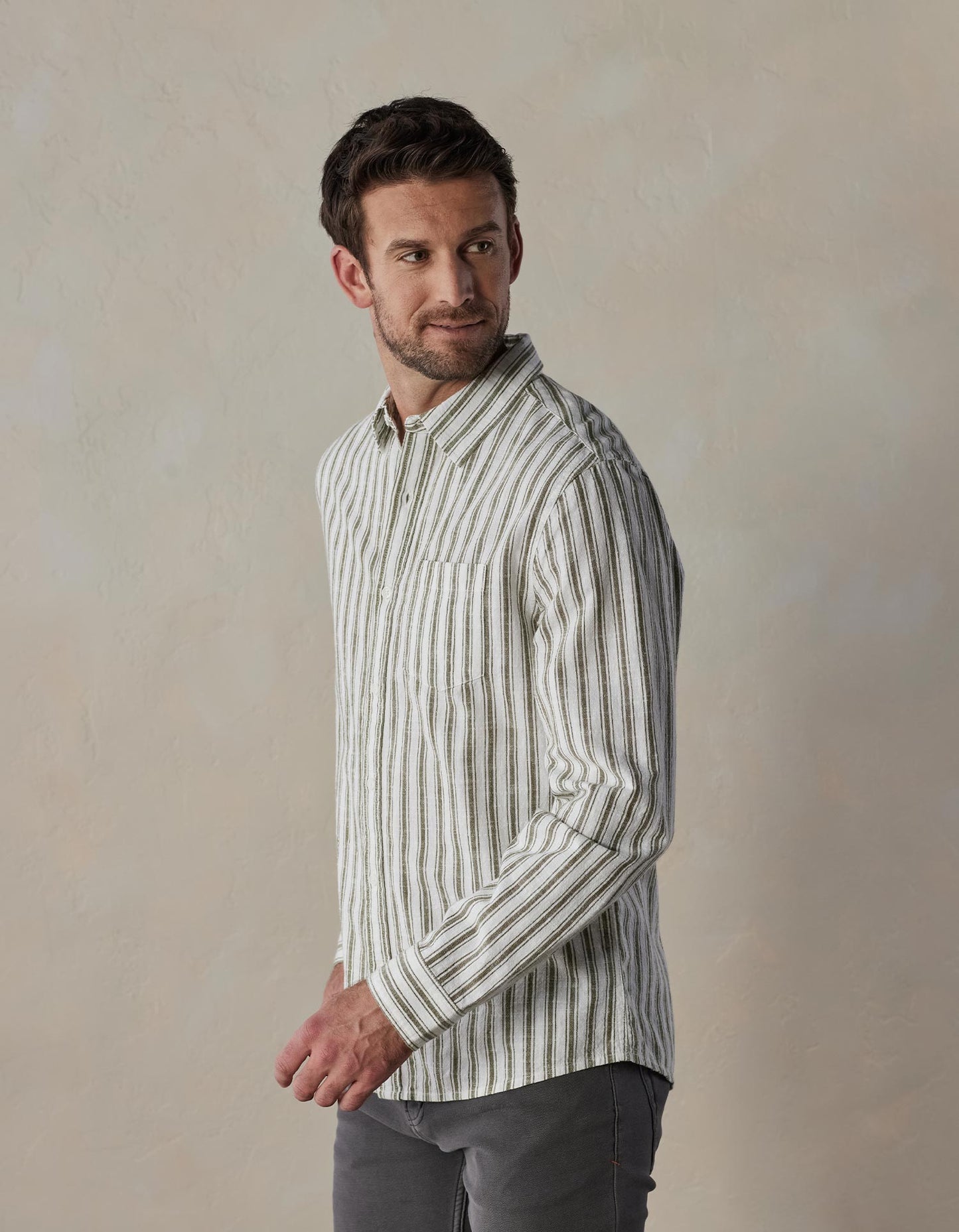 Lived-In Cotton Long Sleeve Button Up in Pine Needle Stripe