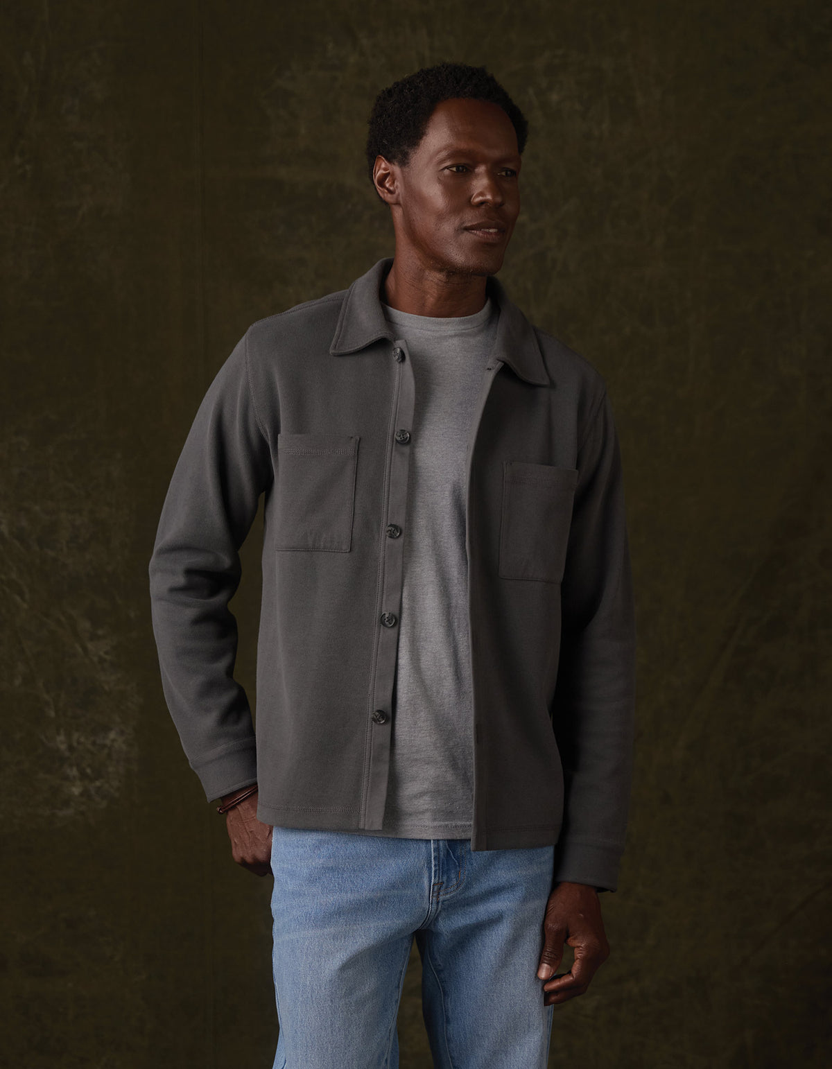 Peached Flat Knit Overshirt in Shadow