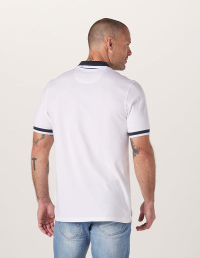 Active Puremeso Tipped Polo in White On Model from Back