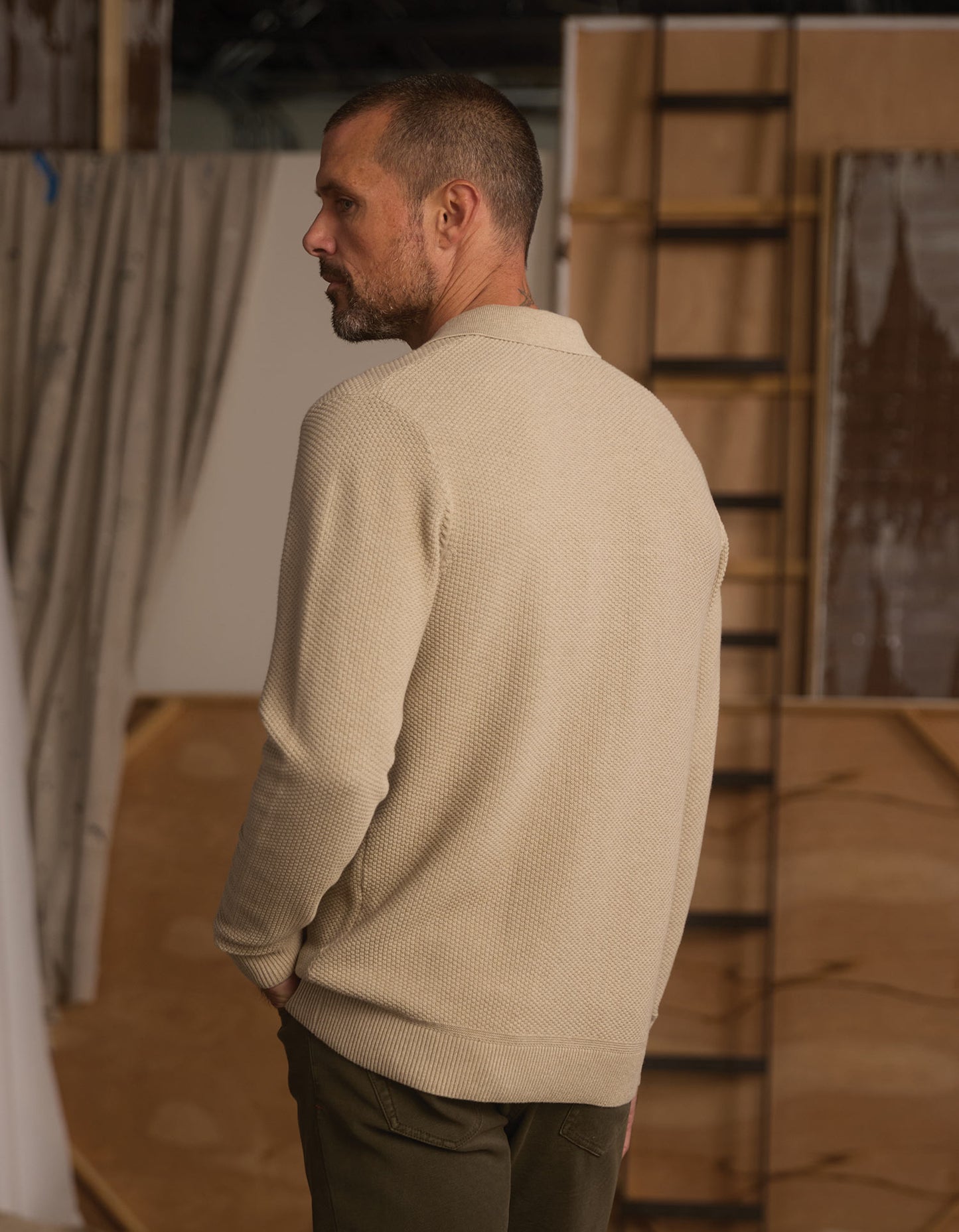 COOLMAX® Textured Sweater Polo in Flax