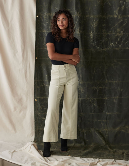 Comfort Terry Wide Leg Crop Pant in Cream