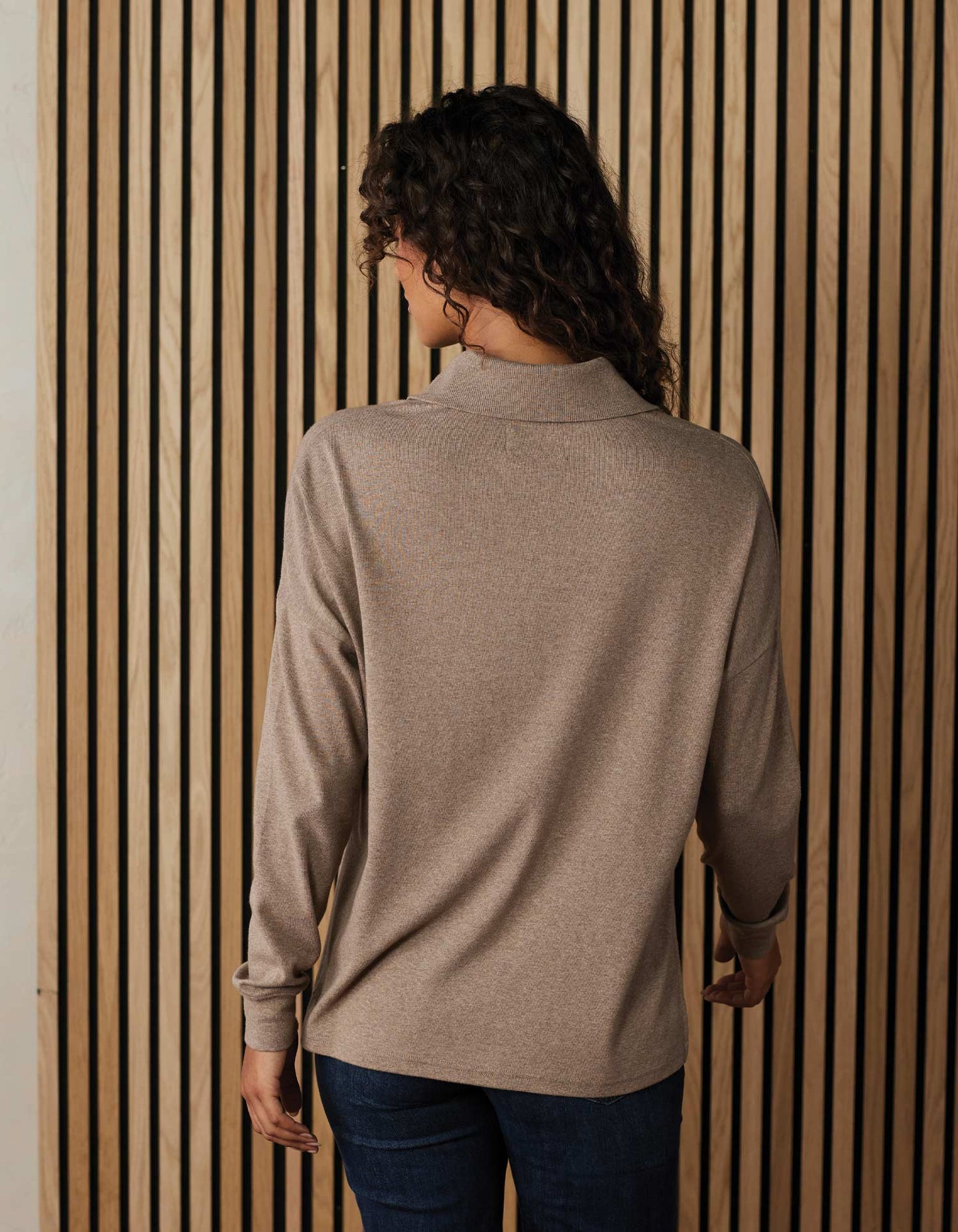 Puremeso Split Side Polo Top in Taupe