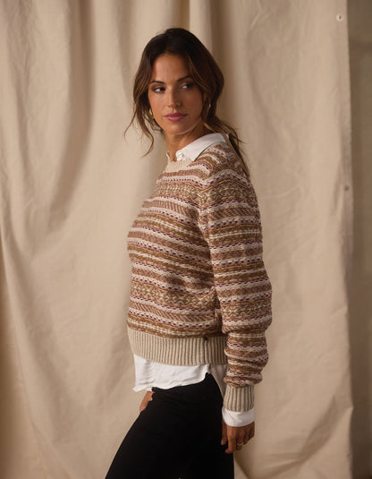 Reverse Fair Isle Crew in Cream Multi