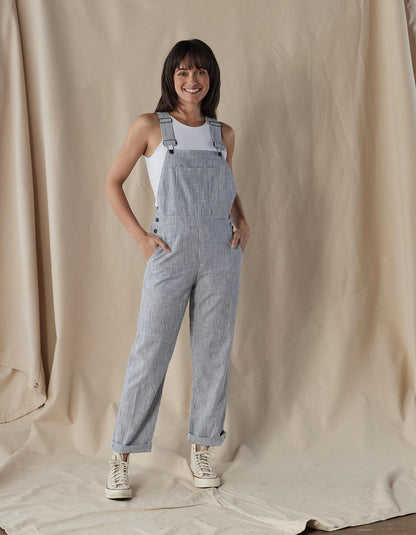 Lived-In Cotton Canteen Overall in Navy Railroad Stripe