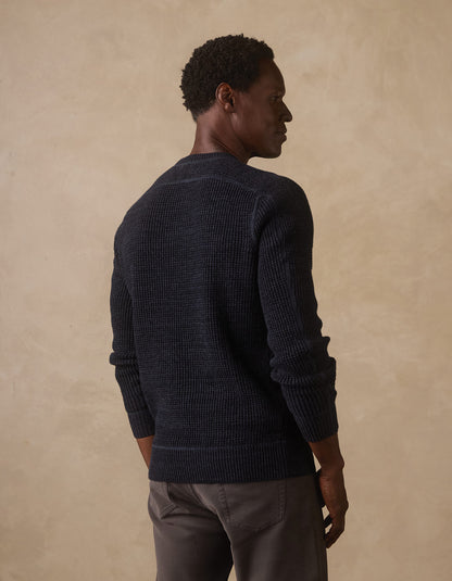 Waffle Crewneck Sweater in Dark Navy Marled