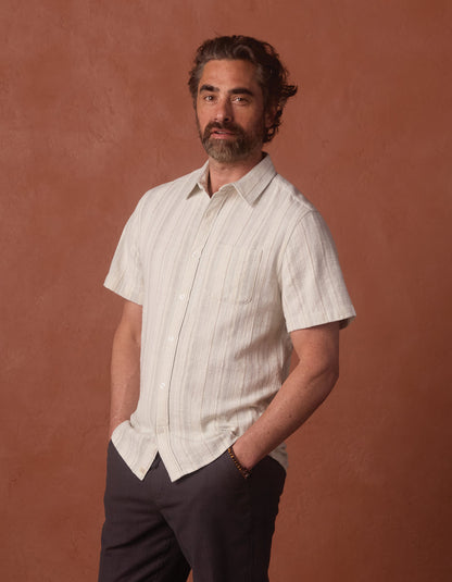 Freshwater Short Sleeve Button Up Shirt in Sea Glass Stripe