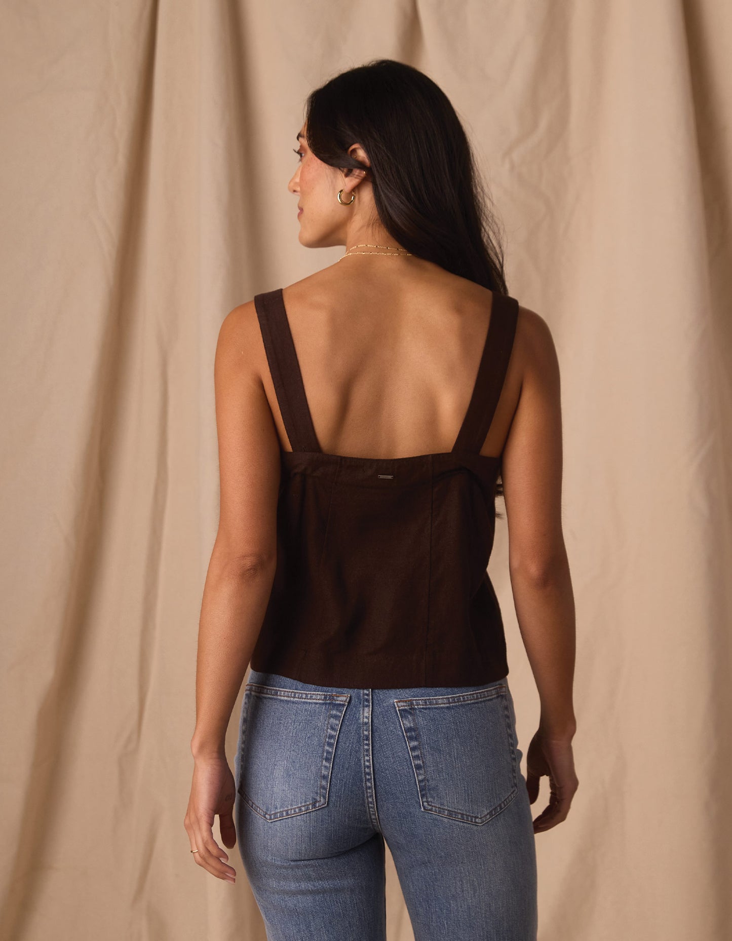 Leukos Linen-Blend Tank in Umber