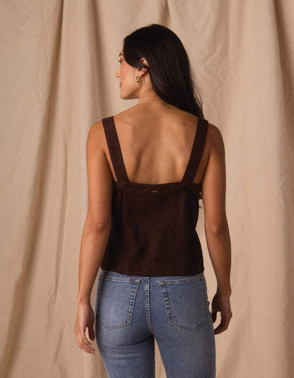Leukos Linen-Blend Tank in Umber