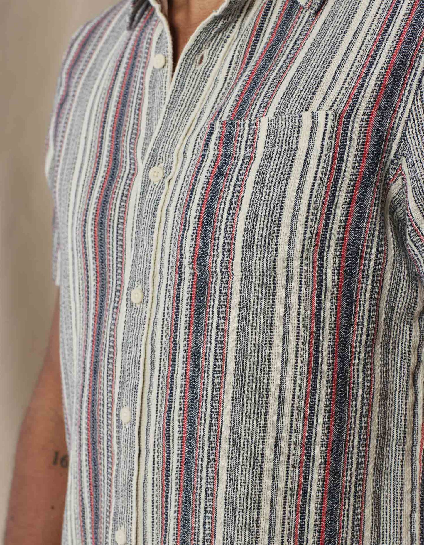 Freshwater Short Sleeve Button Up Shirt in Americana Stripe