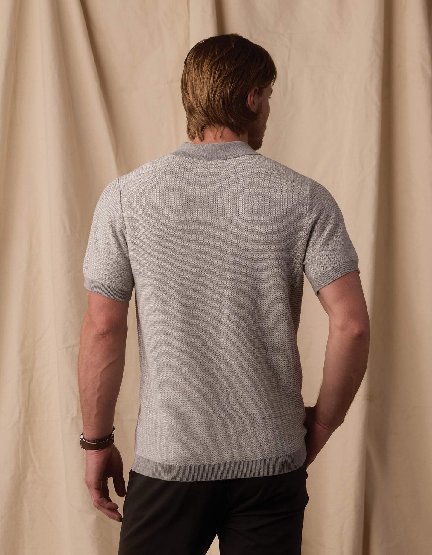 Robles Birdseye Knit Polo in Light Grey