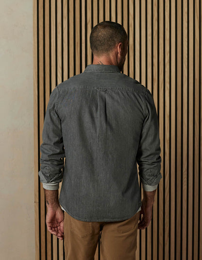 Cotton Denim Long Sleeve Button Up in Grey Wash