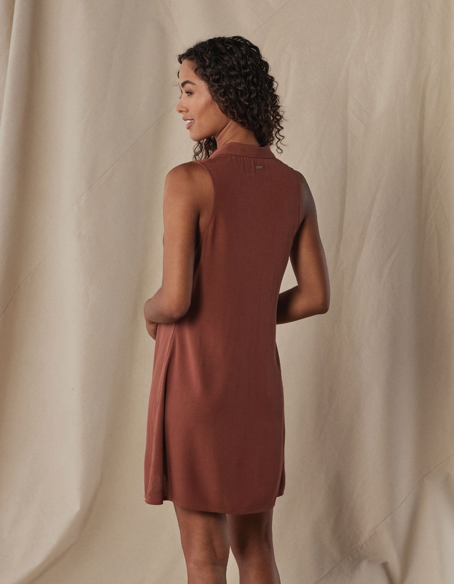 Aria Crepe Lapel Dress in Clay